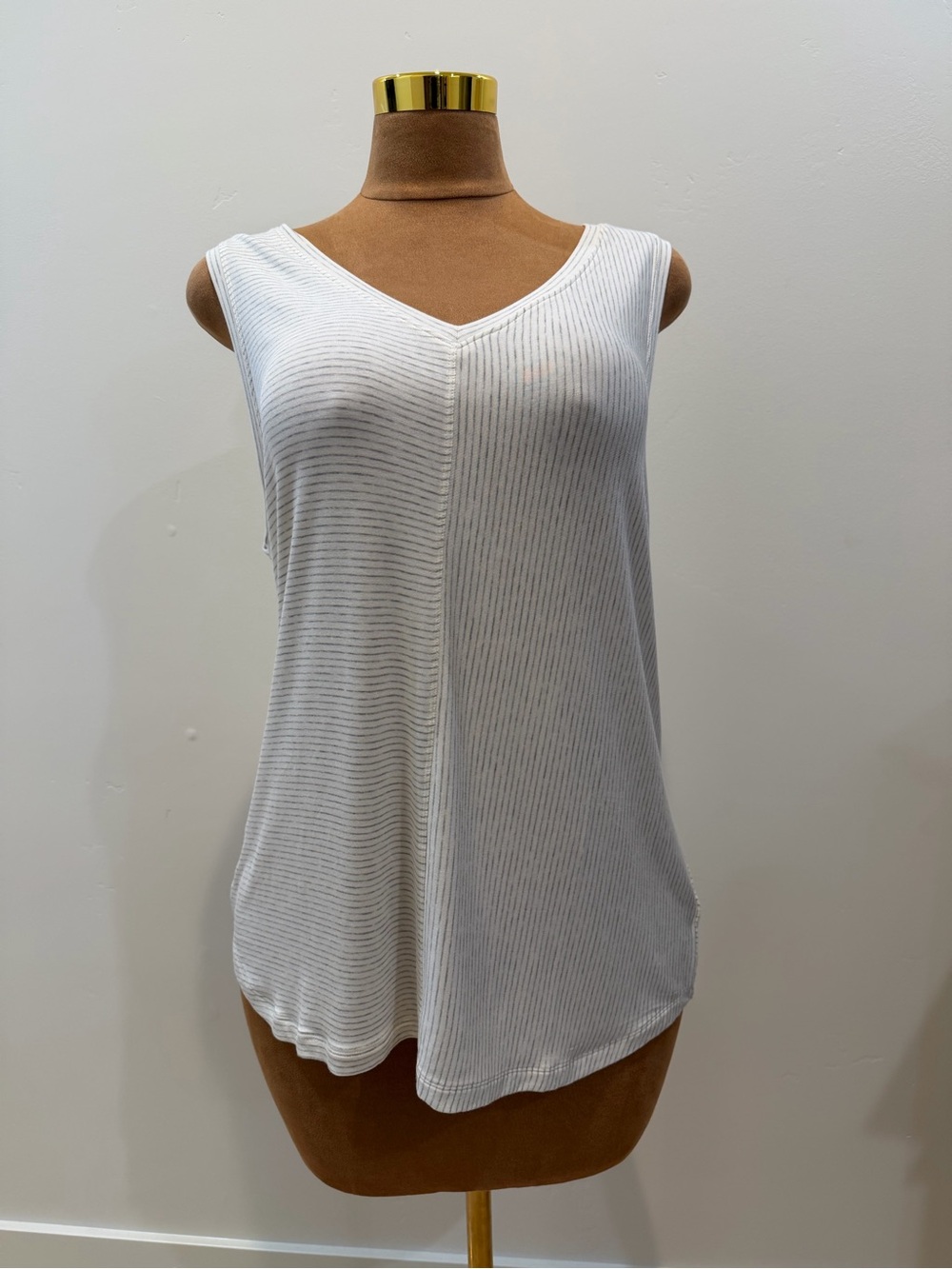 Classic Cabi V-Neck Striped Tank Top - White